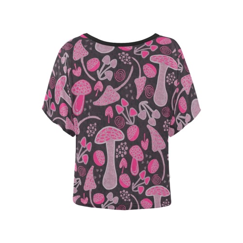 Cool mushroom design Women's Batwing-Sleeved Blouse T shirt (Model T44)