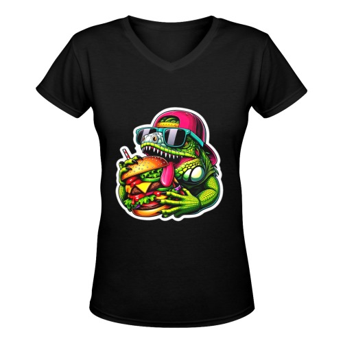 IGUANA EATING CHEESEBURGER 3 Women's Deep V-neck T-shirt (Model T19)