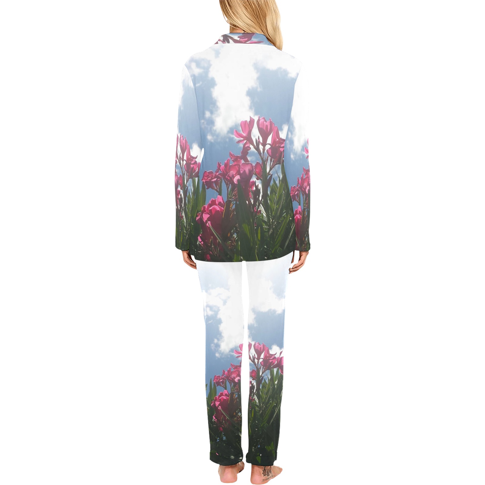 Pink Flowers And Sky Women's Long Pajama Set