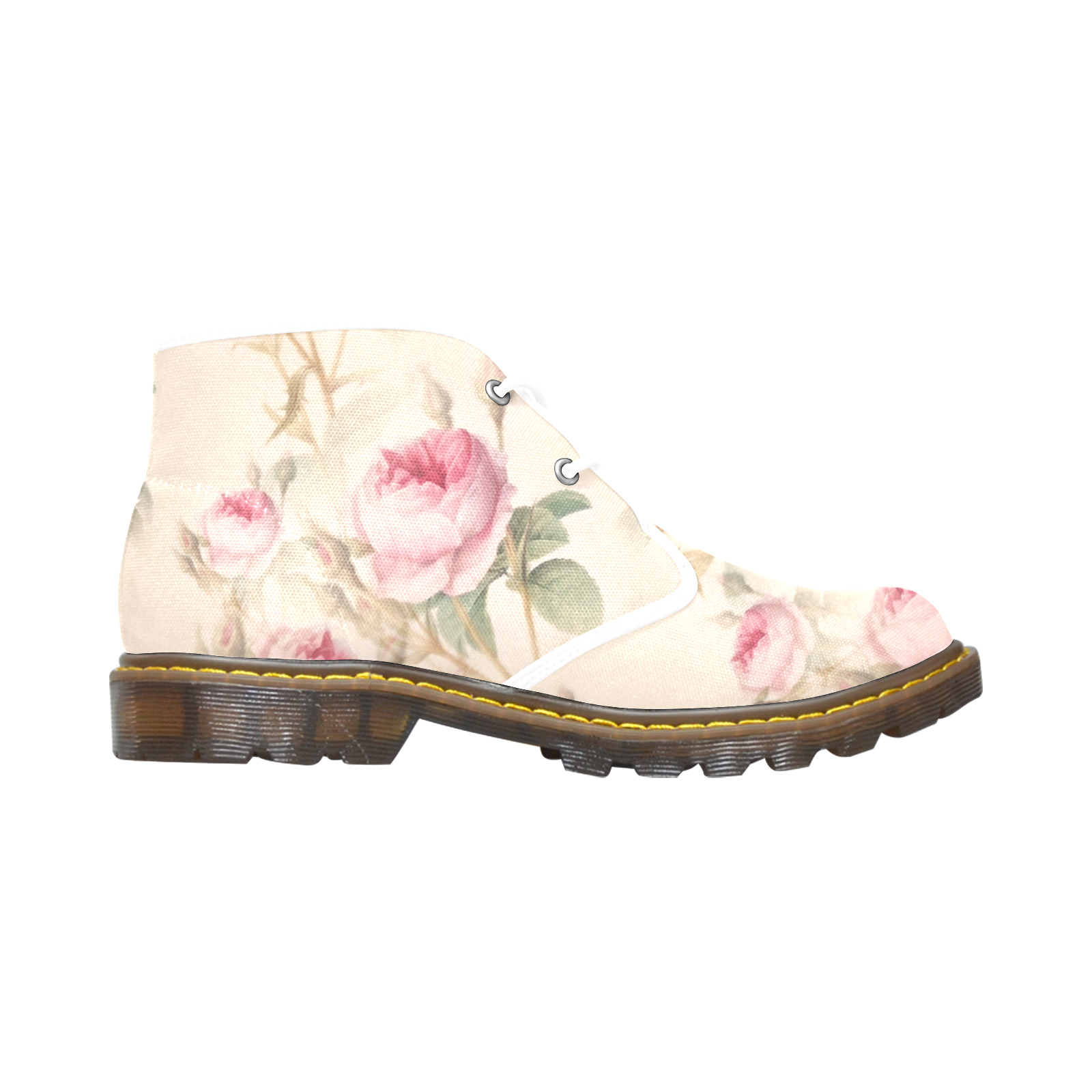 Vintage Pink Rose Garden Pattern Women's Canvas Chukka Boots (Model 2402-1)