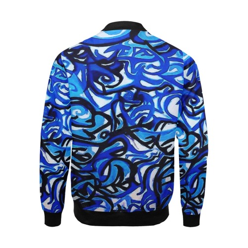 Blue Abstract Graffiti All Over Print Bomber Jacket for Men (Model H19)