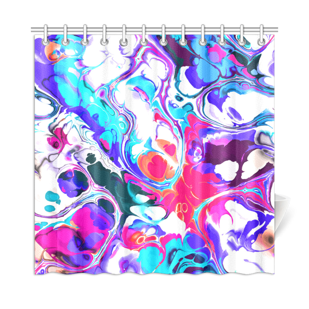 Blue White Pink Liquid Flowing Marbled Ink Abstract Shower Curtain 72"x72"