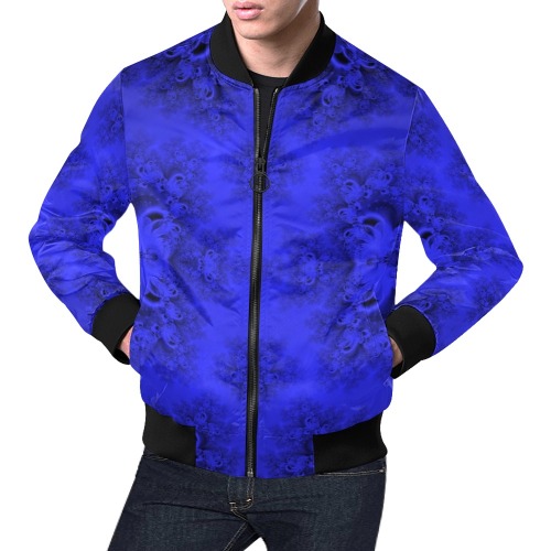 Midnight Blue Gardens Frost Fractal All Over Print Bomber Jacket for Men (Model H19)