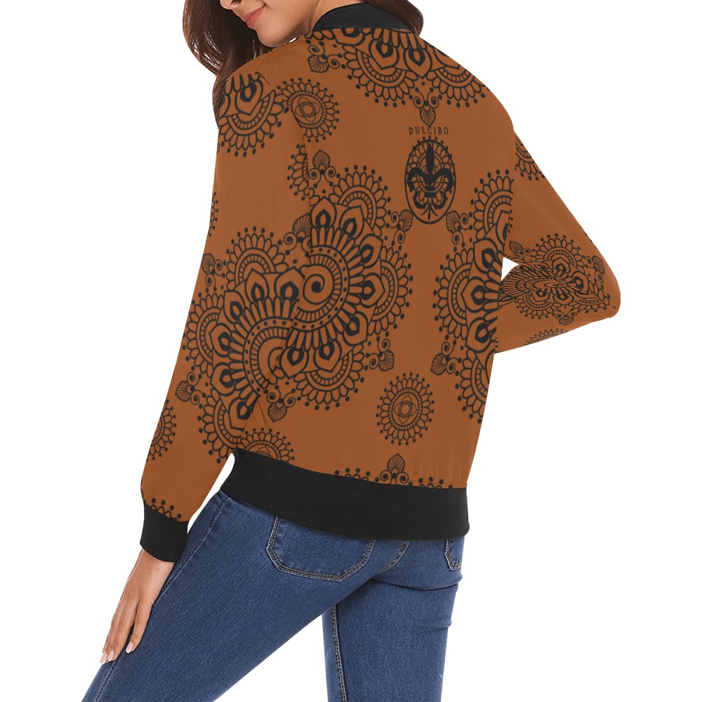 Brown Print Bomber Jacket for Women All Over Print Bomber Jacket for Women (Model H19)
