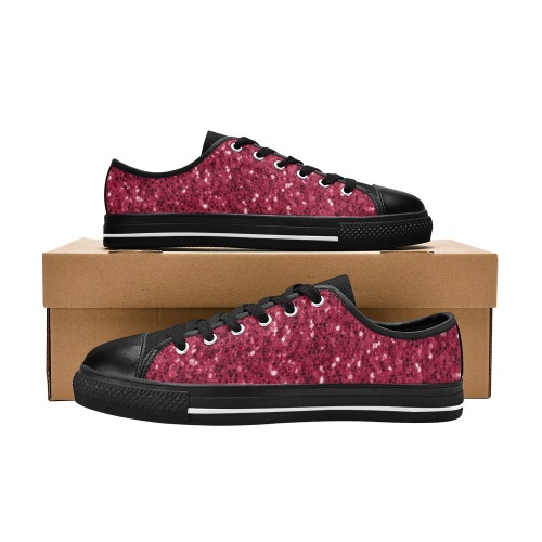 Magenta dark pink red faux sparkles glitter Women's Classic Canvas Shoes (Model 018)