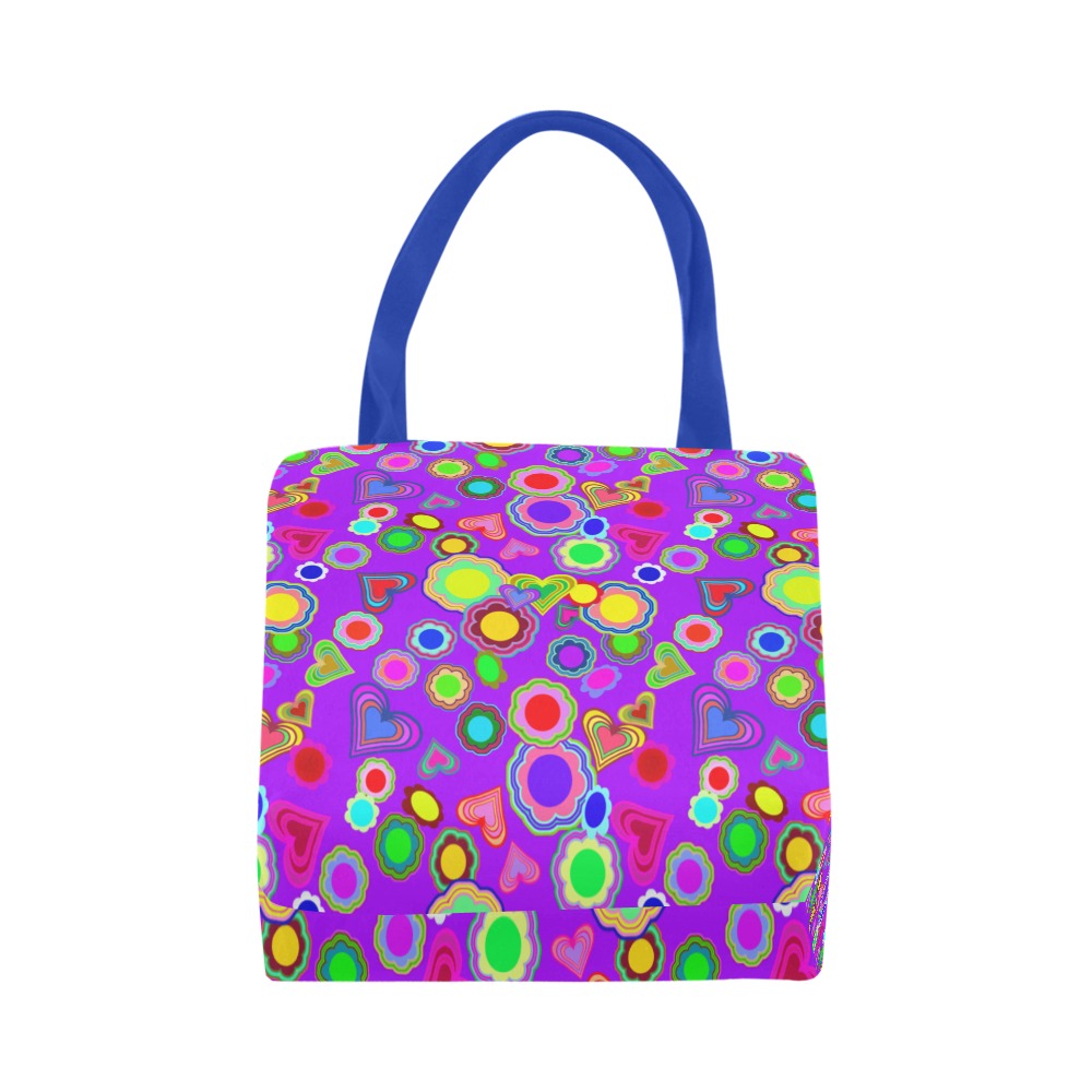 Groovy Hearts and Flowers Purple Canvas Tote Bag (Model 1657)