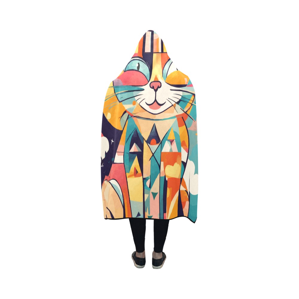 Funny magical cat abstract art. Festive colors. Hooded Blanket 50''x40''