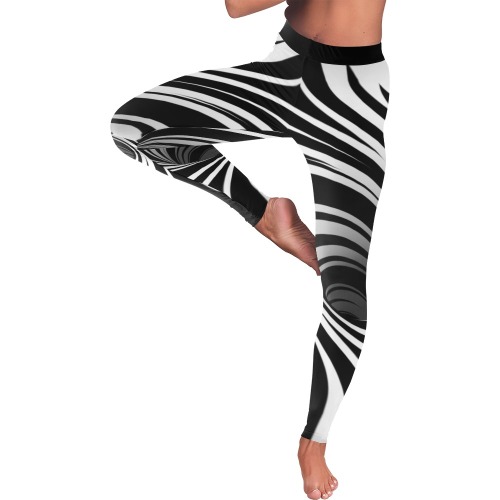 Op Art Optical Illusion Abstract Flower (Black|White) Women's Low Rise Leggings (Invisible Stitch) (Model L05)