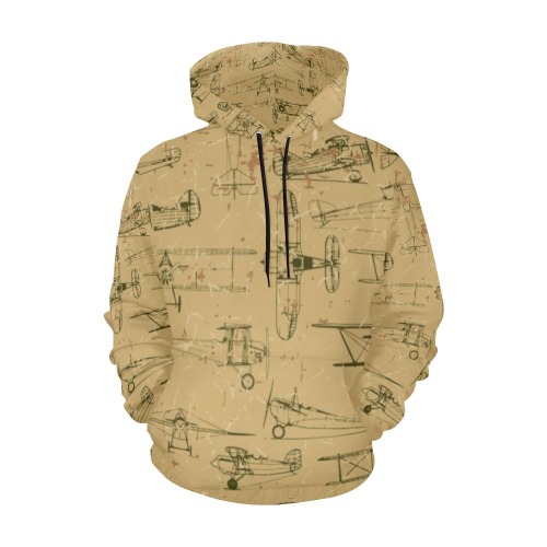 Vintage Planes All Over Print Hoodie for Men (USA Size) (Model H13)