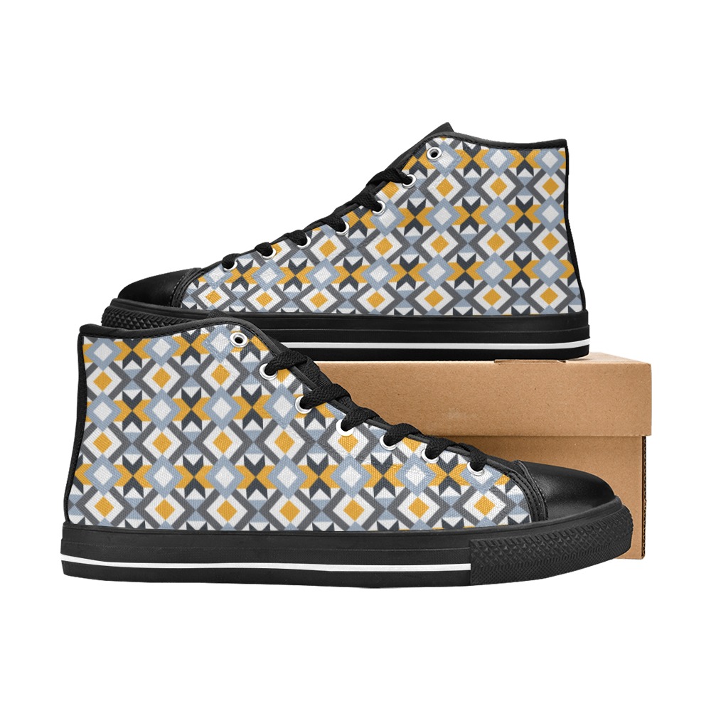 Retro Angles Abstract Geometric Pattern Women's Classic High Top Canvas Shoes (Model 017)