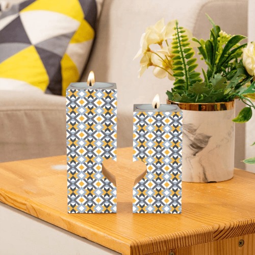 Retro Angles Abstract Geometric Pattern Wooden Candle Holder (Without Candle)