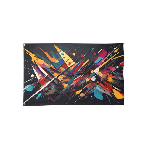 Abstract art of colorful lines and shapes on black House Flag 56"x34.5"