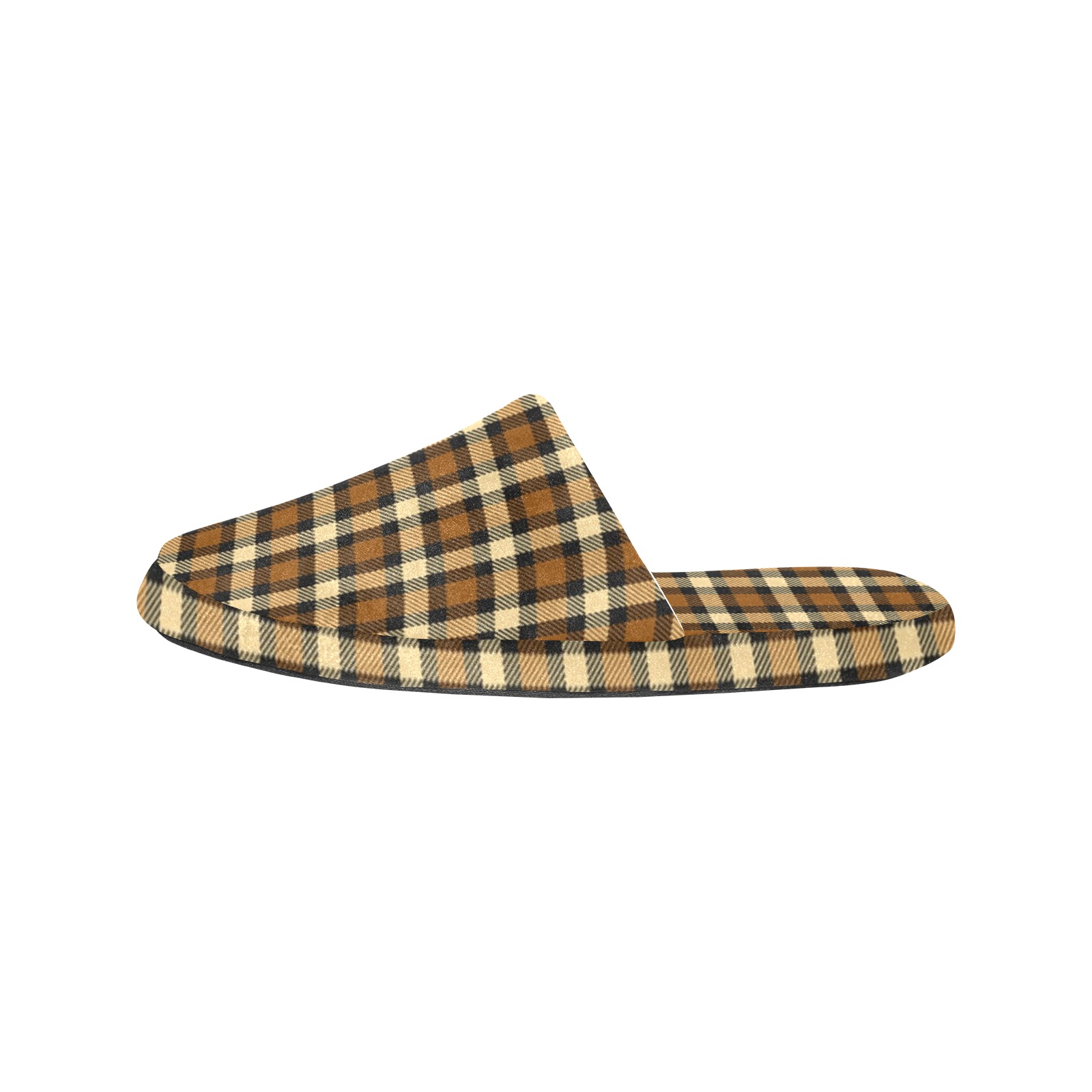 Autumn Brown Beige Plaid Women's Cotton Slippers (Model 0601)