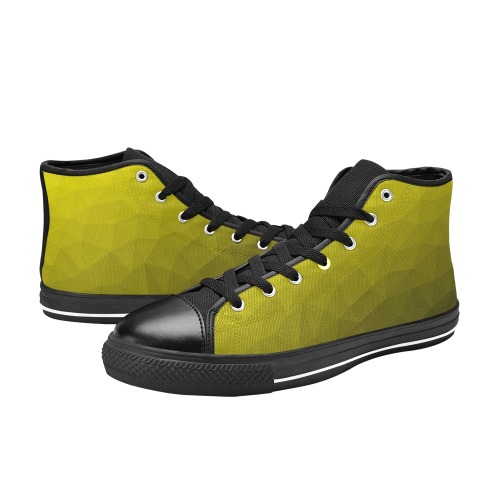 Yellow gradient geometric mesh pattern Women's Classic High Top Canvas Shoes (Model 017)
