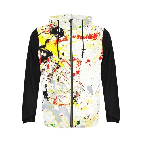 Yellow Paint Splatter - Black Sleeves All Over Print Full Zip Hoodie for Men (Model H14)