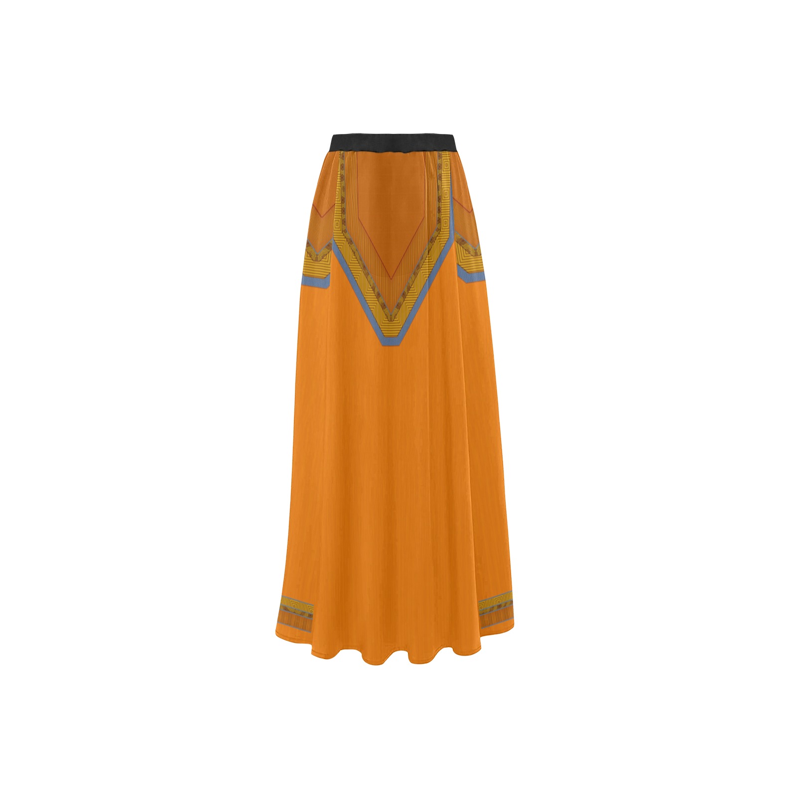 Ethnic Orange, Blue and Rust High Slit Long Beach Dress (Model S40)