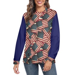 Patriotic USA American Flag Art  / Blue Women's Long Sleeve Polo Shirt (Model T73)