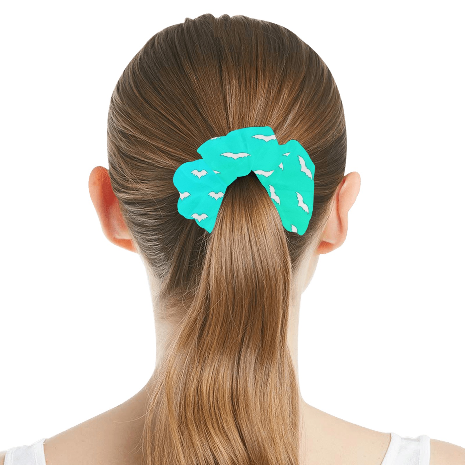 White Tiny Bats Teal All Over Print Hair Scrunchie