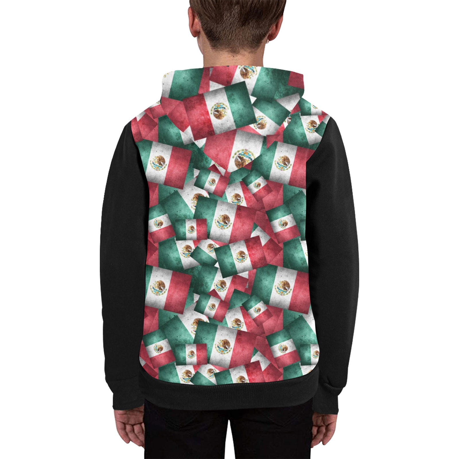 Mexican Pattern - Flags of Mexico / Black Kids' All Over Print Full Zip Hoodie (Model H39)