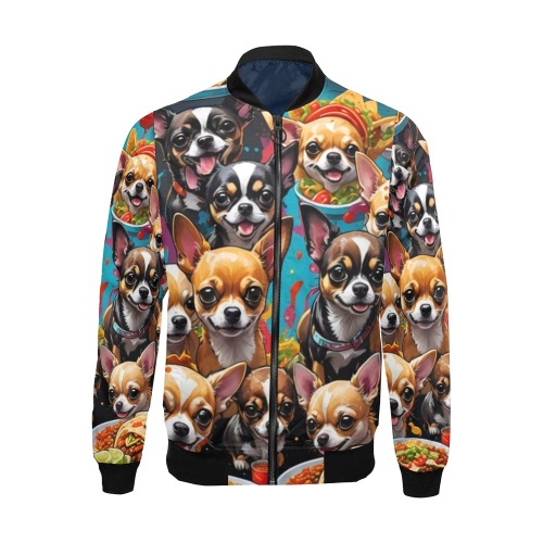 CHIHUAHUAS EATING MEXICAN FOOD 2 All Over Print Bomber Jacket for Men (Model H19)