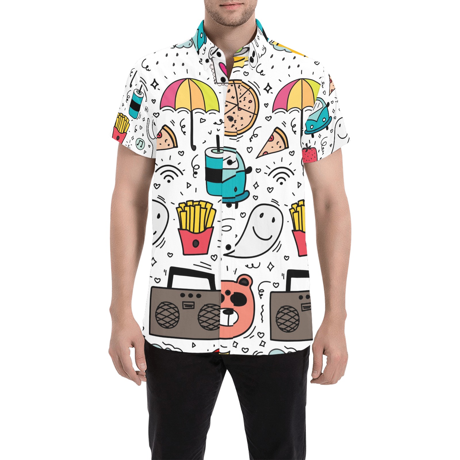Cartoon doodle Pattern Men's All Over Print Short Sleeve Shirt (Model T53)