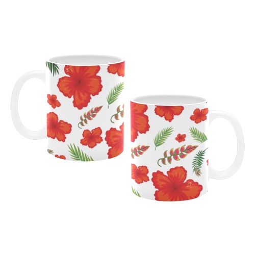 Tropical leaves and red flowers pattern White Mug(11OZ)