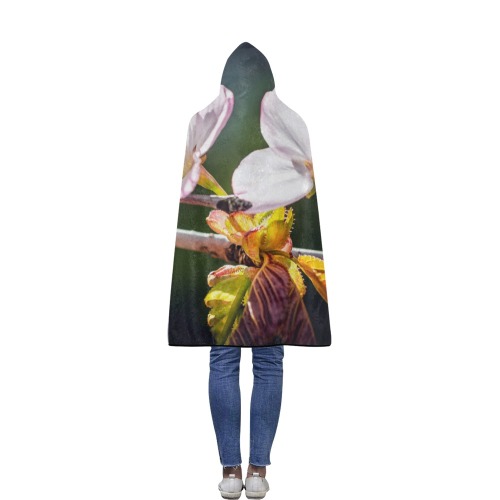 Slender sakura flowers. Sunlight and shadows. Flannel Hooded Blanket 40''x50''