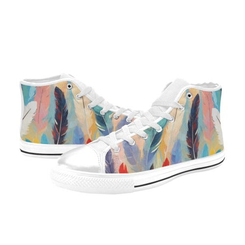 Cool mix of magnificent feathers. Soft colors. Women's Classic High Top Canvas Shoes (Model 017)