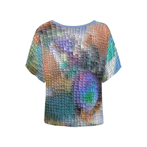 Multi Color Triangles Mosaic Women's Batwing-Sleeved Blouse T shirt (Model T44)