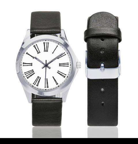 BLACK Unisex Silver-Tone Round Leather Watch (Model 216)