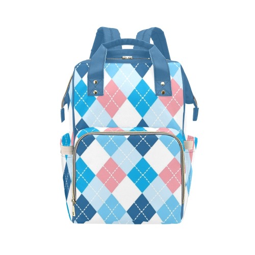 Pink and Blue Argyle Diaper bag Multi-Function Diaper Backpack/Diaper Bag (Model 1688)