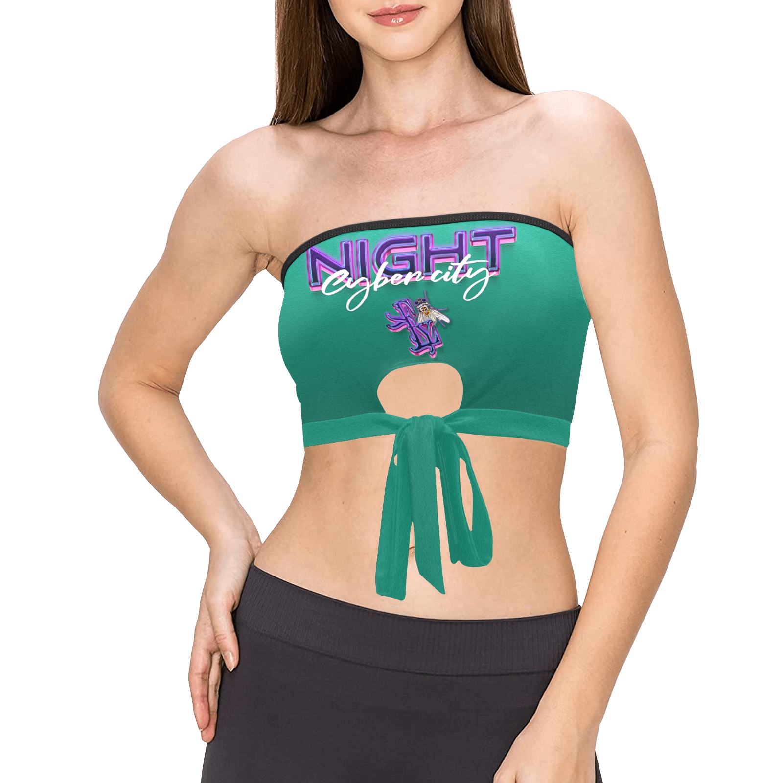 Night Cyber City Collectable Fly Women's Tie Bandeau Top (Model T66)