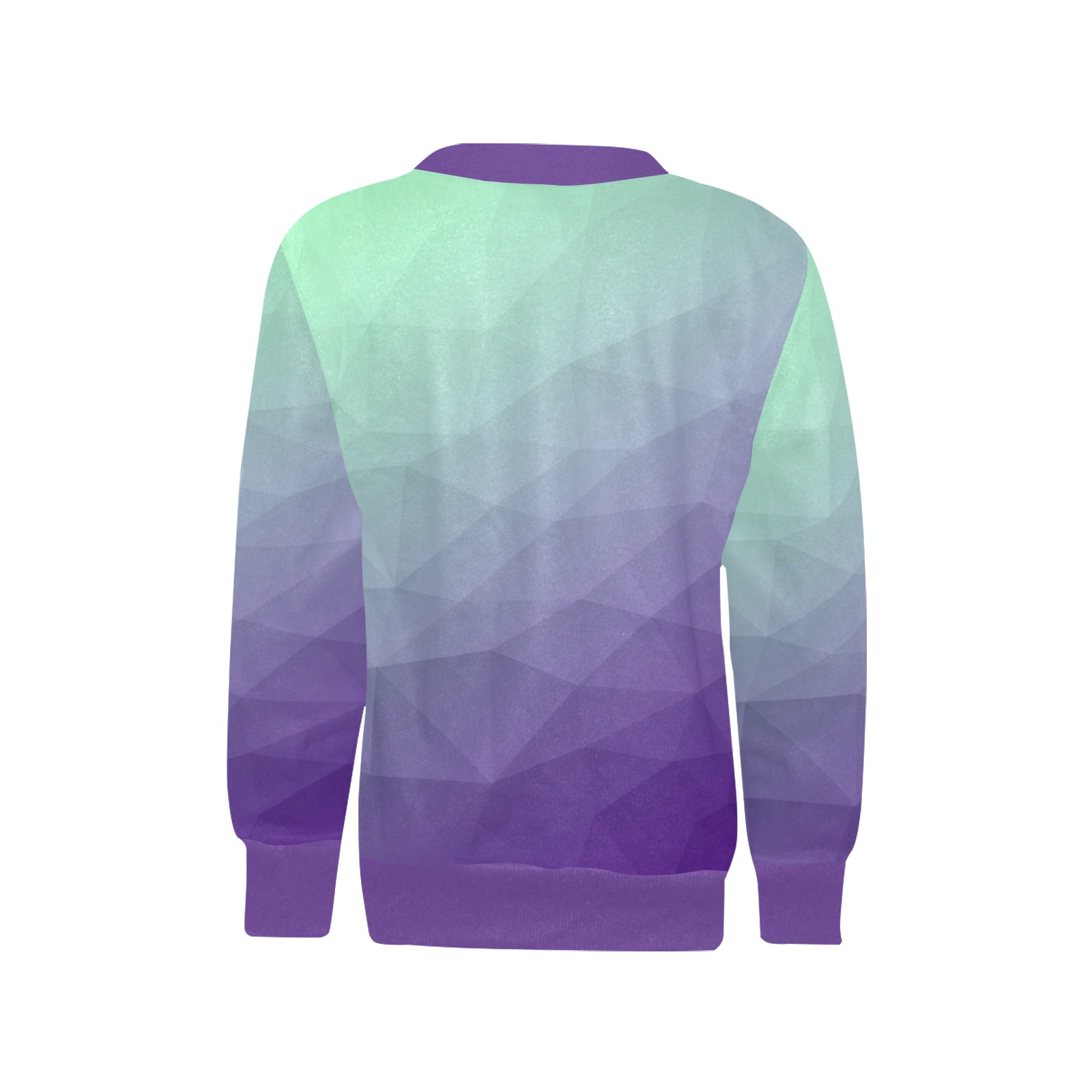Purple green ombre gradient geometric mesh pattern Girls' All Over Print Crew Neck Sweater (Model H49)