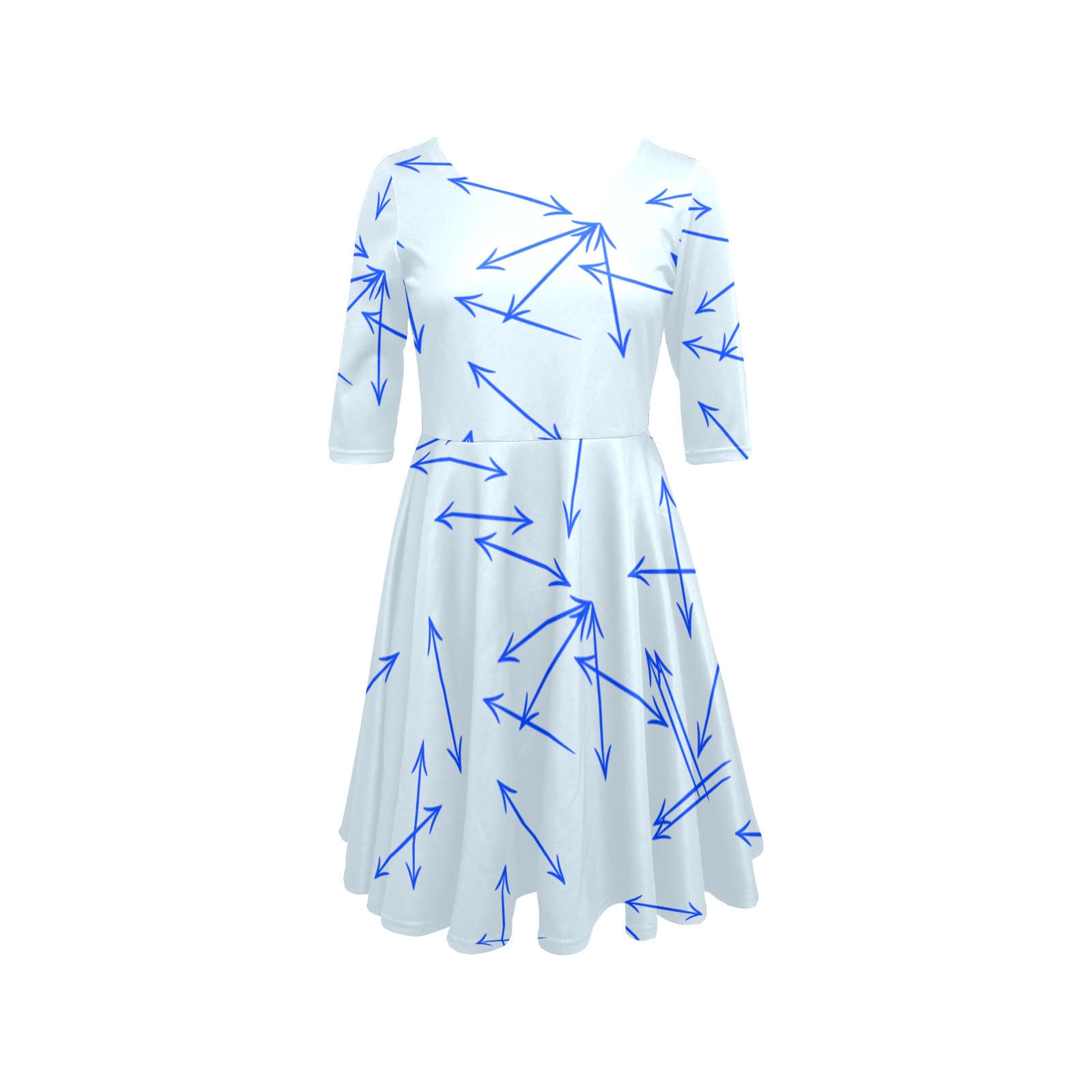 Arrows Every Direction Blue Half Sleeve Skater Dress (Model D61)