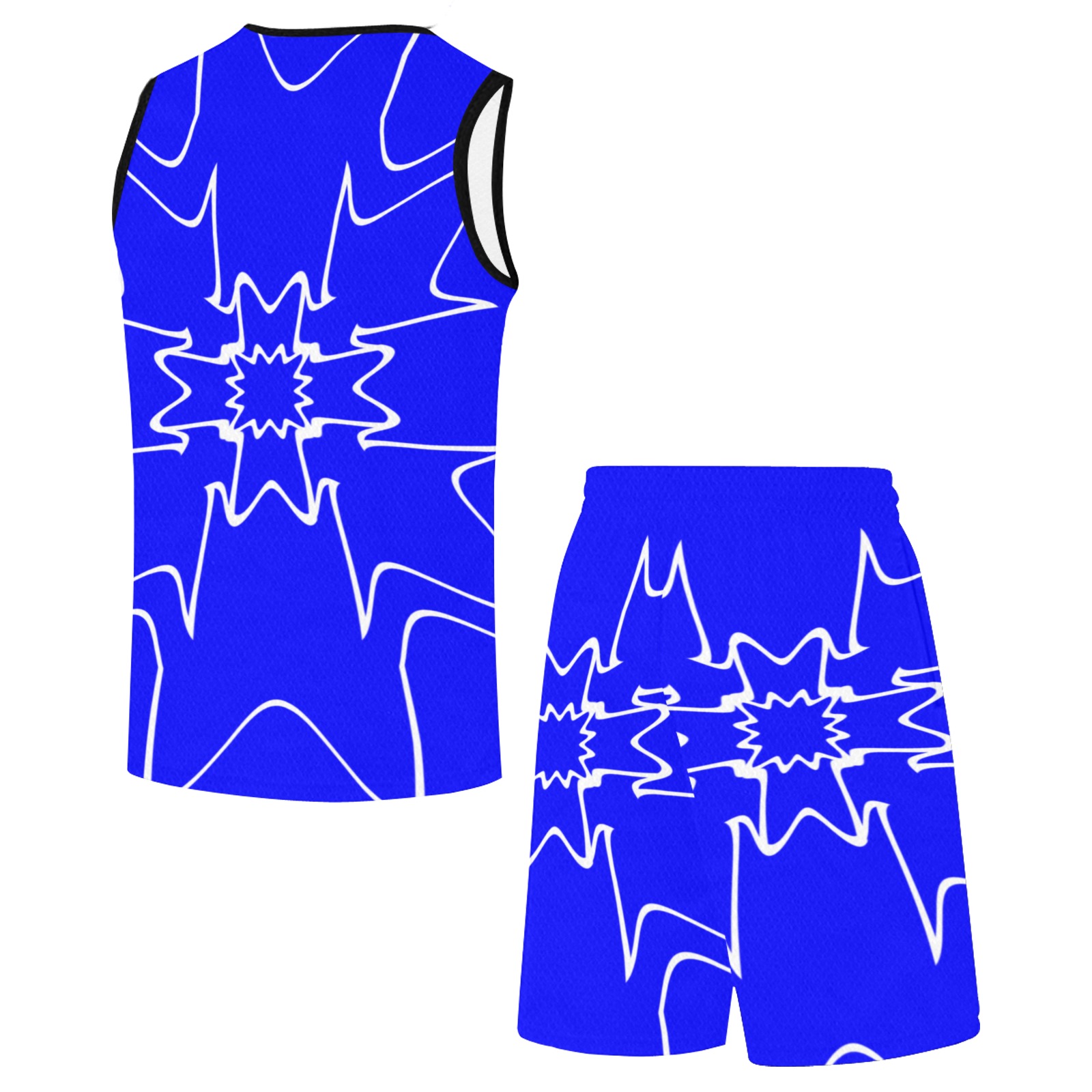 White InterlockingCrosses Starred Blue Basketball Uniform with Pocket