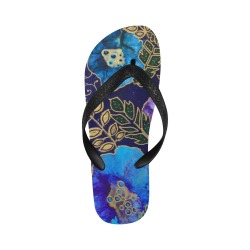Dark Blue Floral Flip Flops for Men/Women (Model 040)