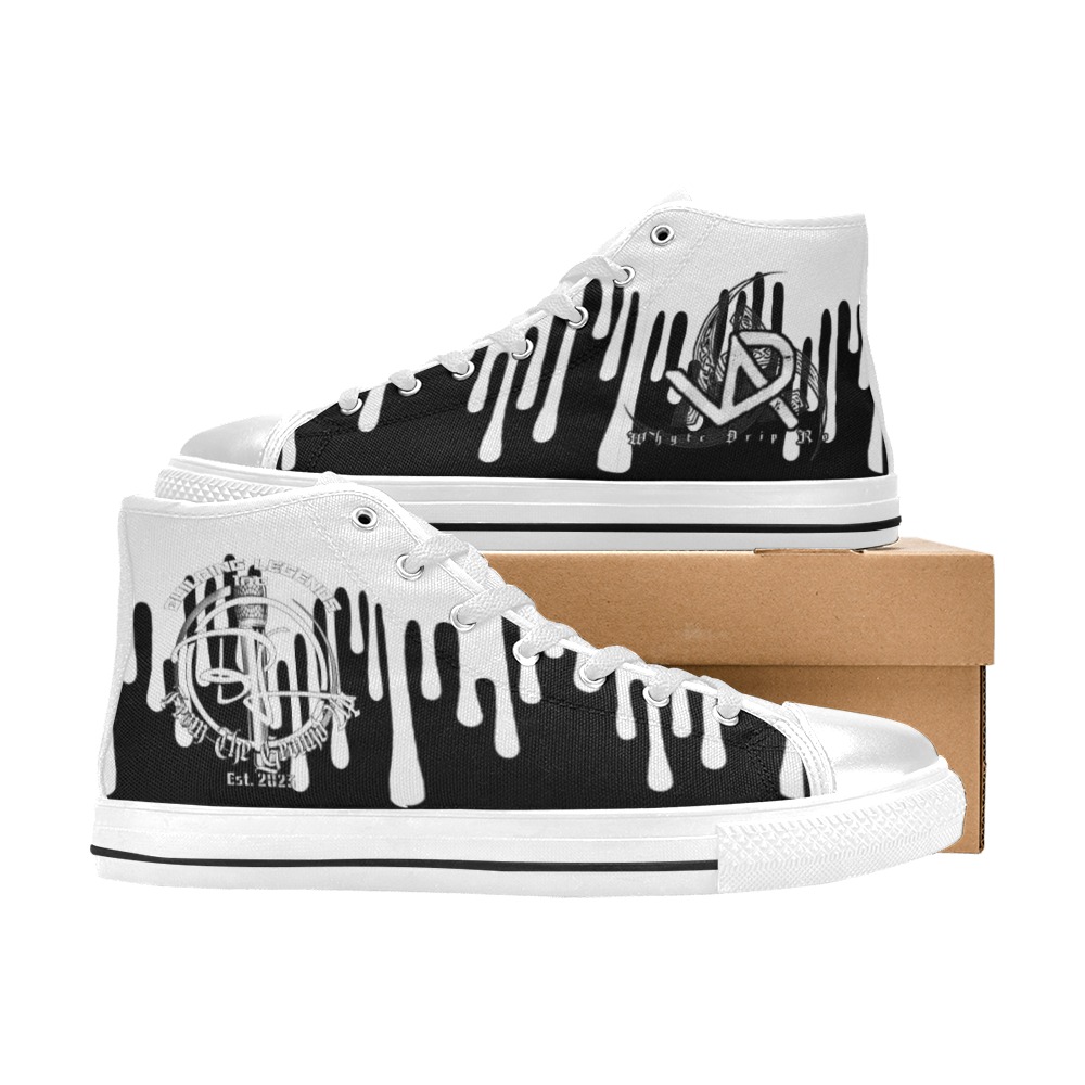 WDR White Drip High Tops BW Men’s Classic High Top Canvas Shoes (Model 017)