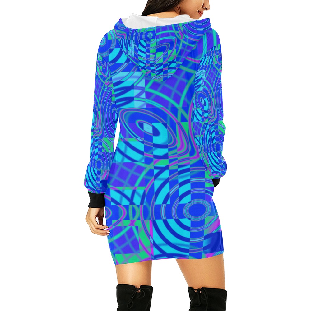 Ripples and Splashes Blue Abstract All Over Print Hoodie Mini Dress (Model H27)