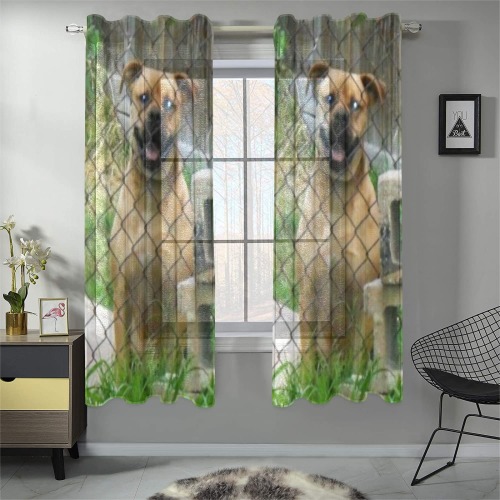 A Smiling Dog Gauze Curtain 28"x63" (Two-Piece)