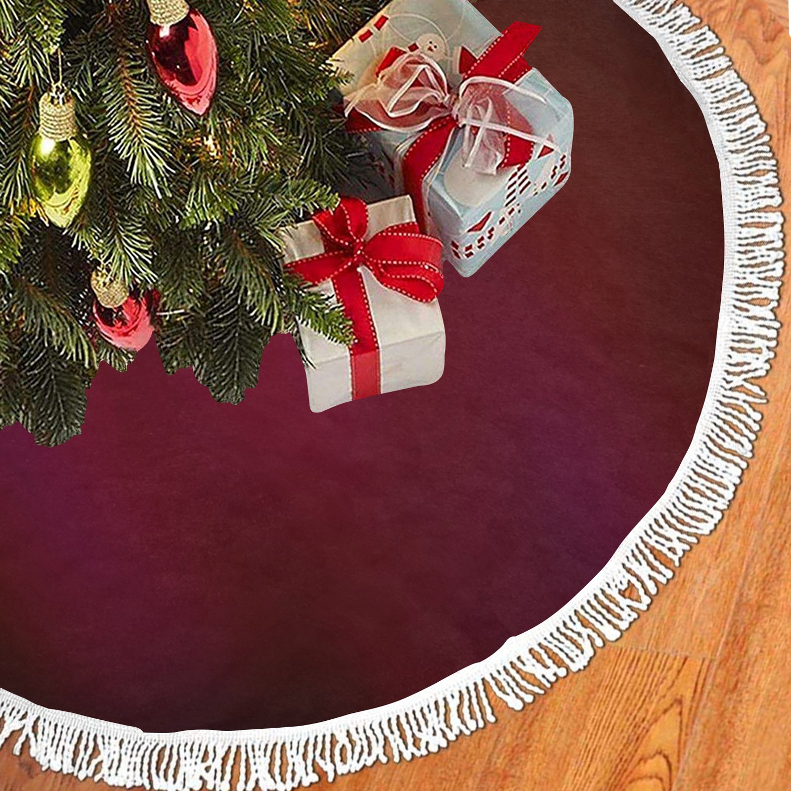 Abstract Haze (Red) Thick Fringe Christmas Tree Skirt 48"x48"