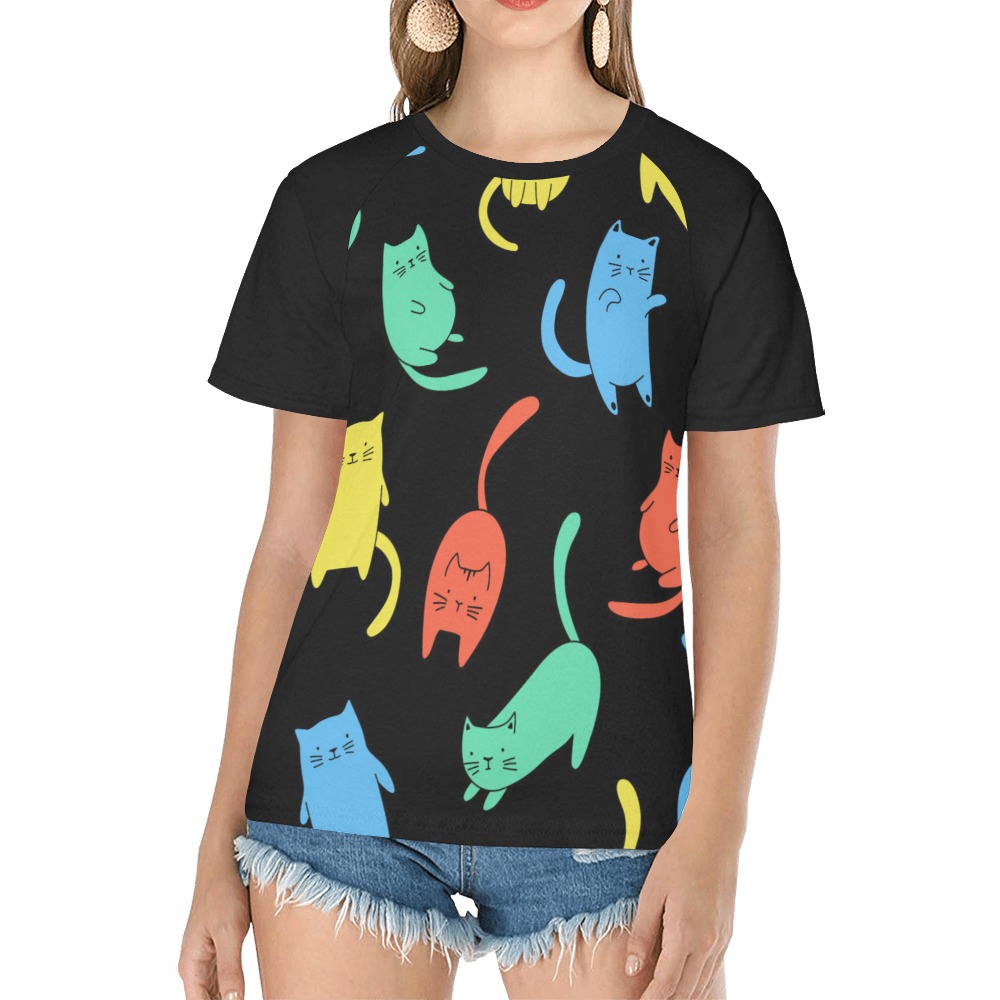 Funny Cats Women's Raglan T-Shirt/Front Printing (Model T62)