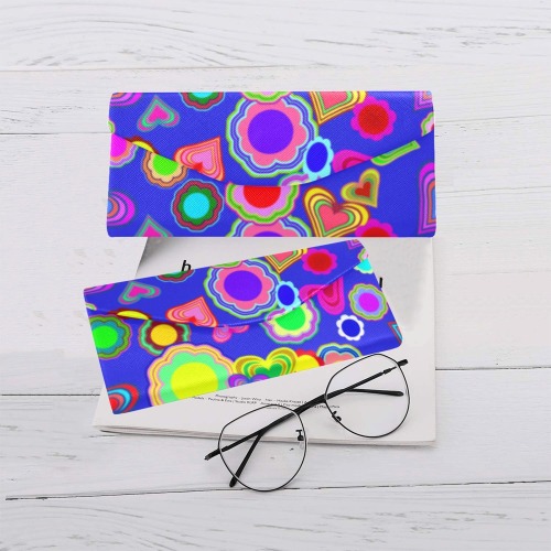 Groovy Hearts and Flowers Blue Custom Foldable Glasses Case