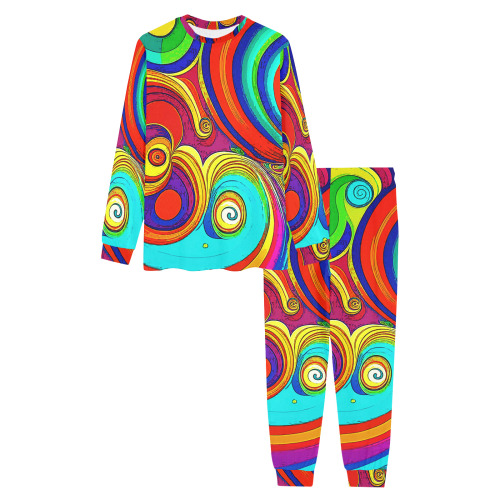 Colorful Groovy Rainbow Swirls Men's All Over Print Pajama Set with Custom Cuff