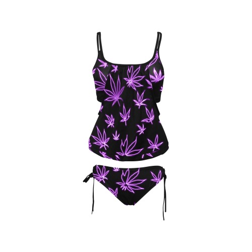 neon pot purple Cover Belly Tankini Swimsuit (Model S25)
