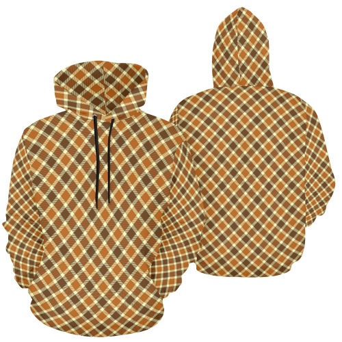 Brown Gold Plaid All Over Print Hoodie for Women (USA Size) (Model H13)