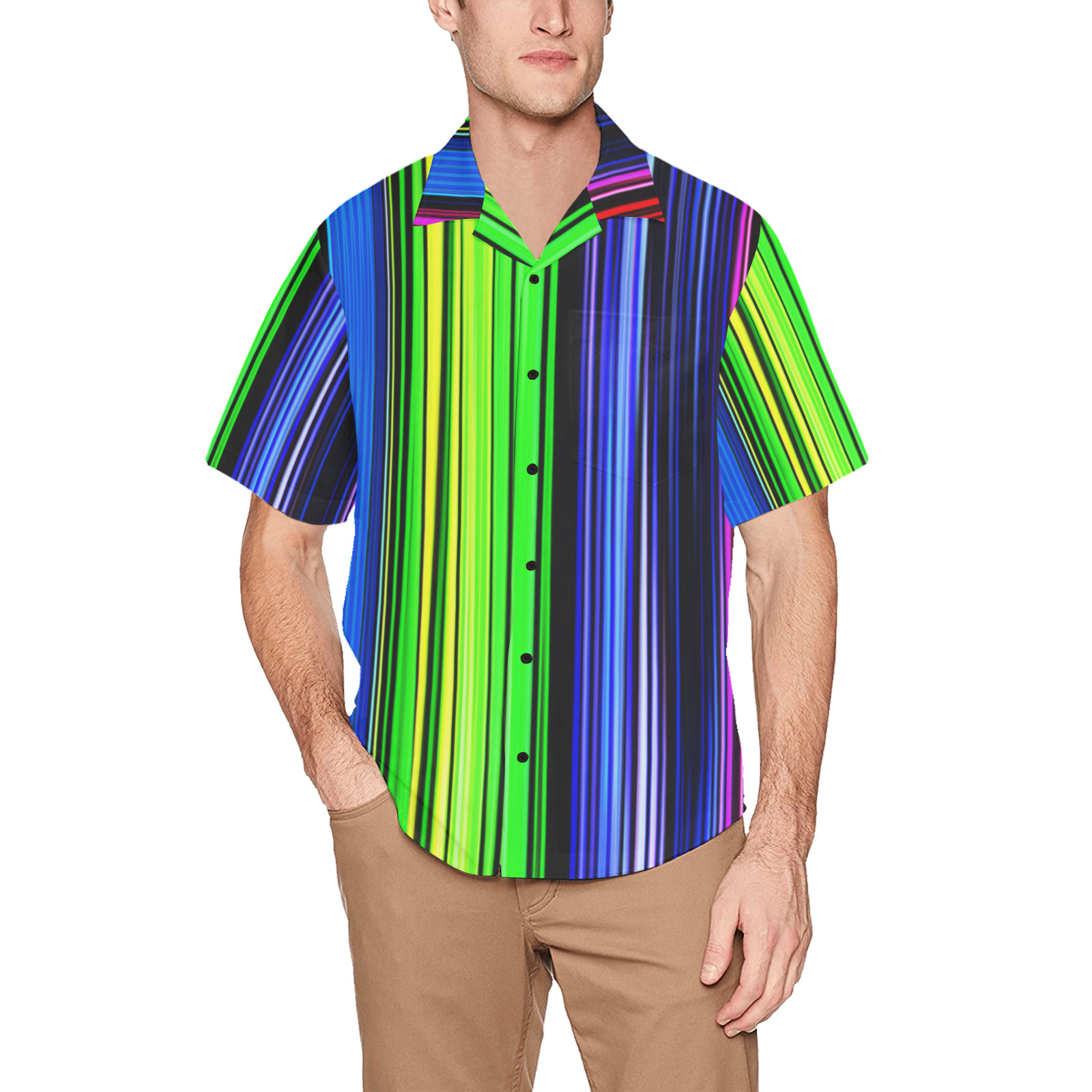 A Rainbow Of Stripes Hawaiian Shirt with Chest Pocket&Merged Design (T58)