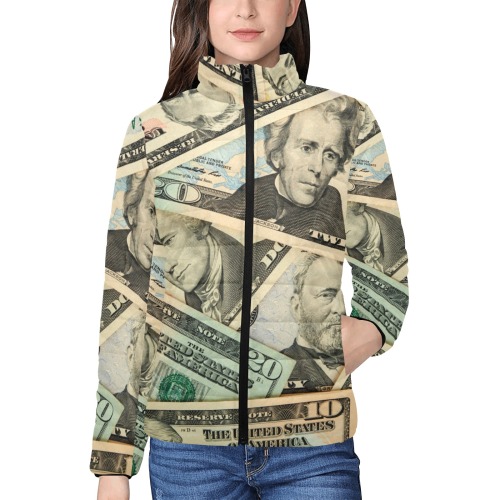 US PAPER CURRENCY Women's Stand Collar Padded Jacket (Model H41)