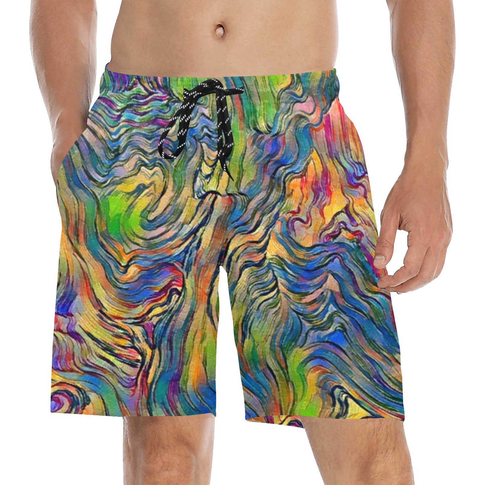 Multicolor print Men's Mid-Length Beach Shorts (Model L51)