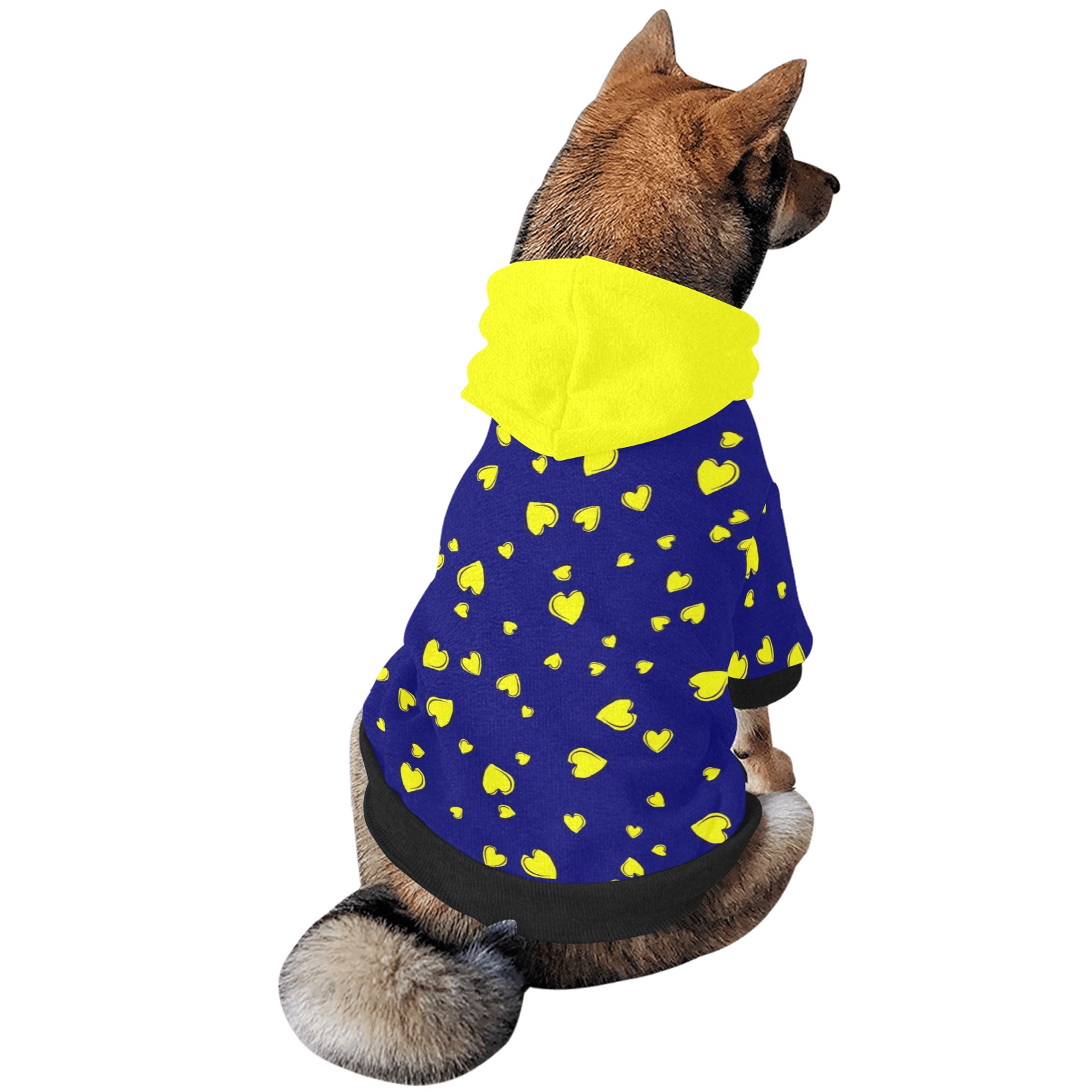Yellow Hearts Floating on Blue Pet Dog Hoodie