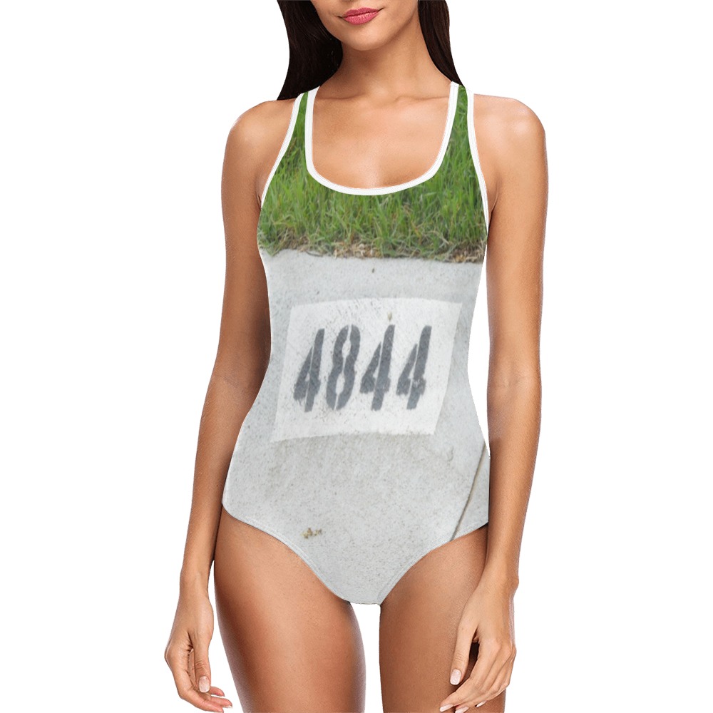 Street Number 4844 with white straps Vest One Piece Swimsuit (Model S04)